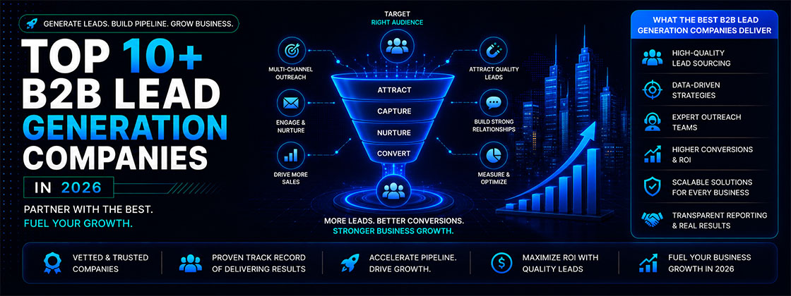 Top 10 B2B lead generation companies in 2026 offering AI-powered lead generation, sales prospecting, CRM integration, and business growth solutions