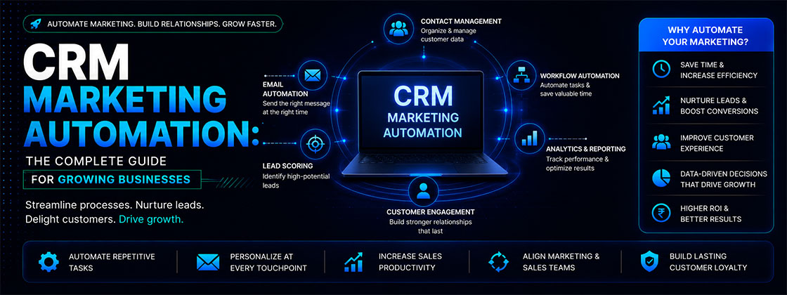 CRM marketing automation guide for growing businesses with email automation, lead scoring, workflow automation, and customer engagement