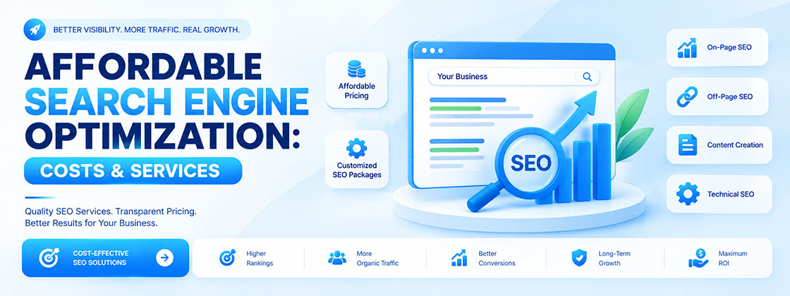 Affordable search engine optimization services with SEO pricing, on-page optimization, off-page SEO, content creation, and technical SEO